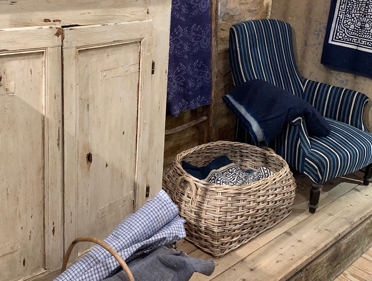 blue and white textiles,dayelsford,baskets,storage,sourcing for the home,