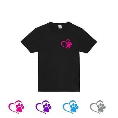 Women's Hair Resistant T-Shirt - Black with Heart Paw