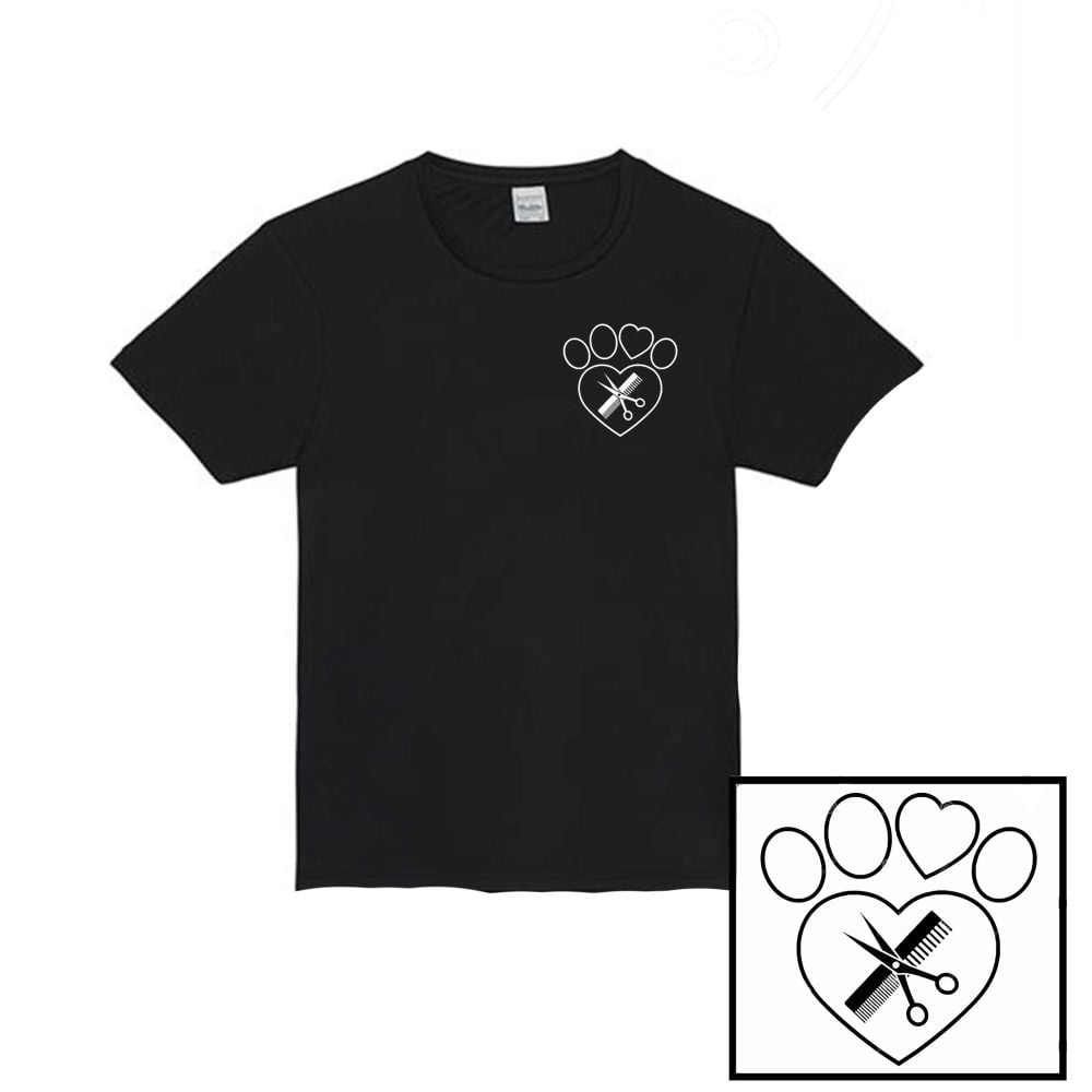 Women's Hair Resistant T-Shirt - Black with Heart Paw Comb & Scissors