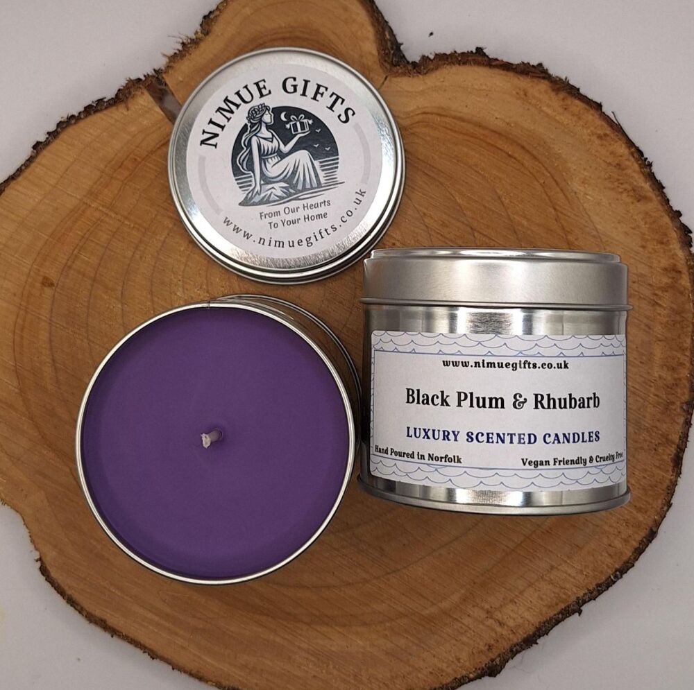 Black Plum & Rhubarb Scented Candle In A Tin