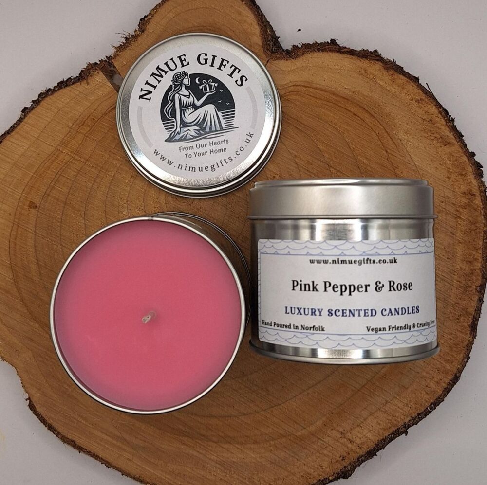 Pink Pepper & Rose Scented Candle In A Tin