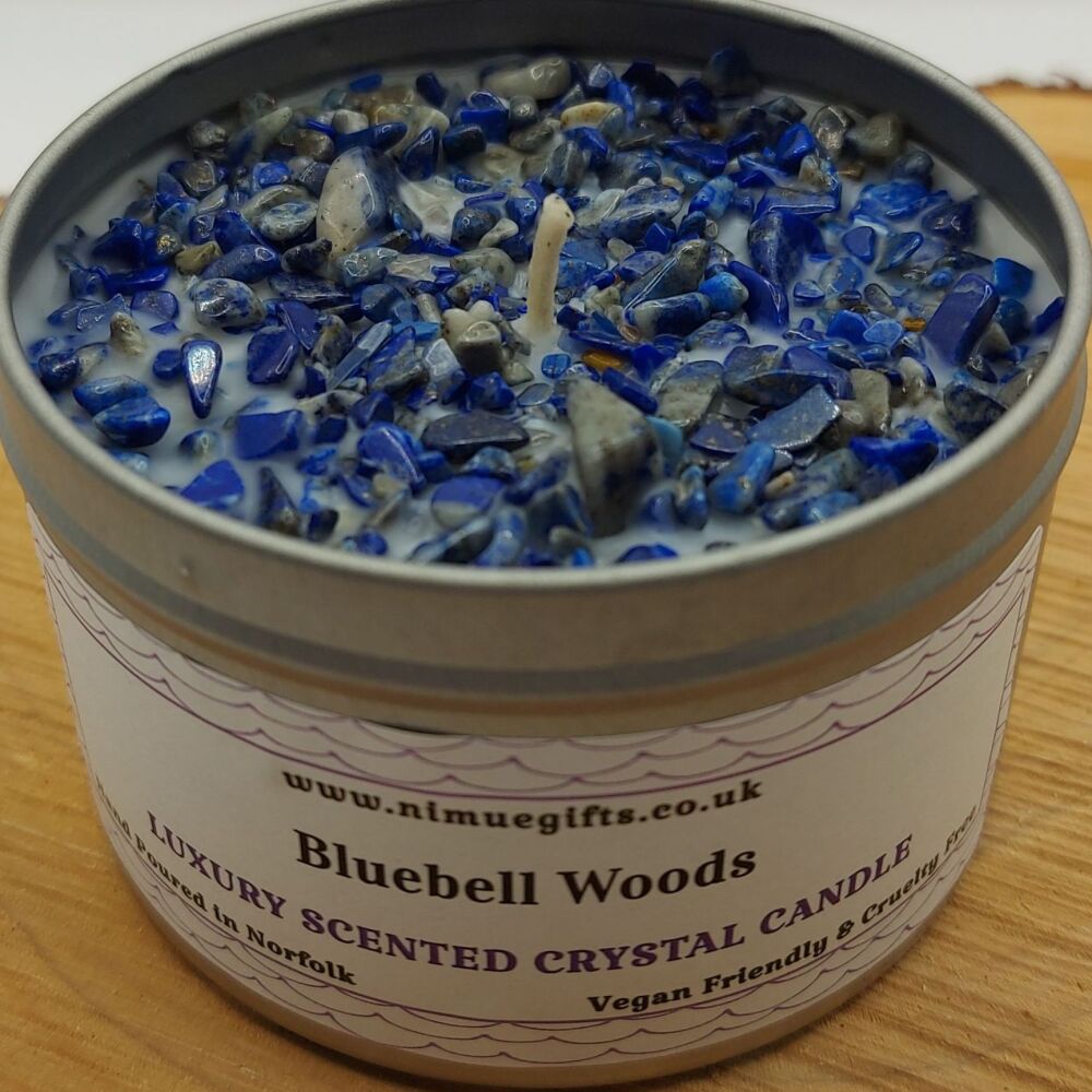 Bluebell Woods Scented Crystal Candle Topped with Lapiz Lazuli