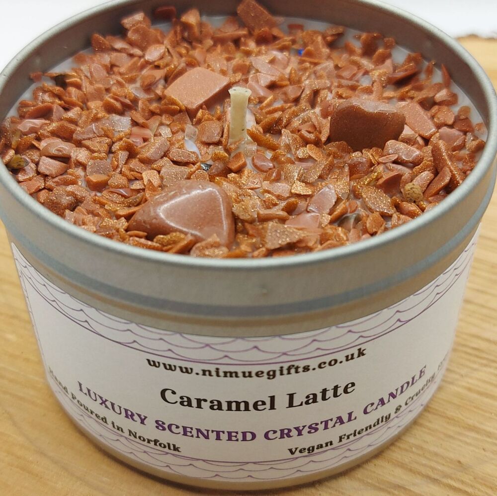 Caramel Latte Crystal Candle Topped with Goldstone