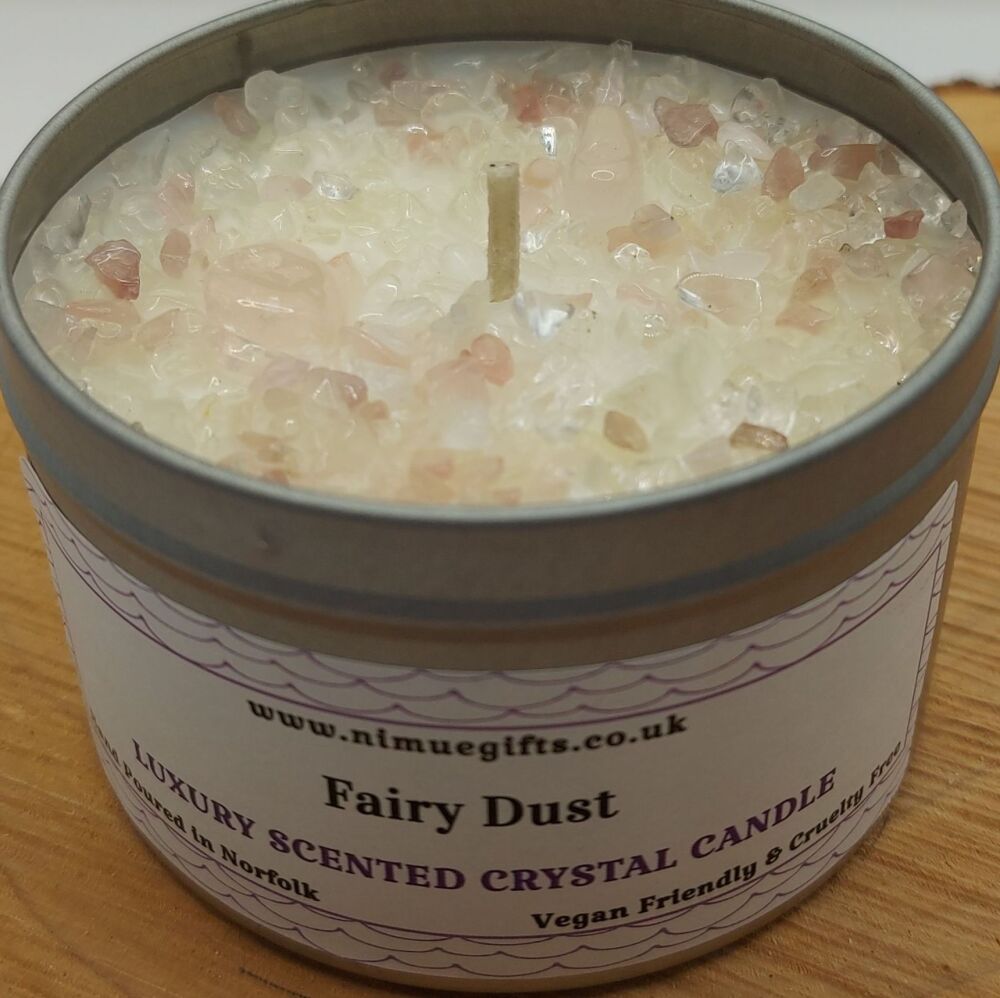 Fairy Dust Scented Crystal Candle Topped with Rose & Clear Quartz