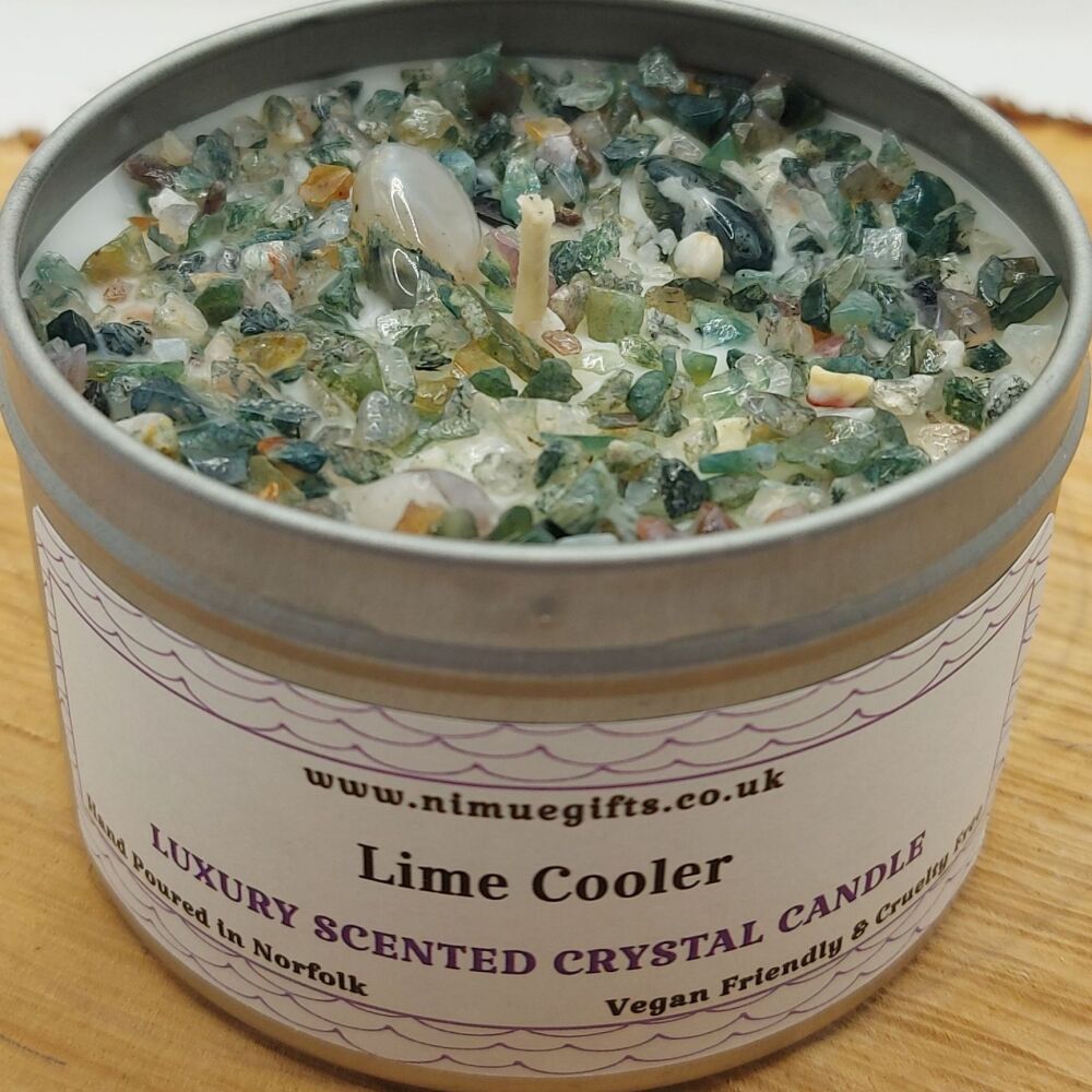 Lime Cooler Scented Crystal Candle Topped with Moss Agate