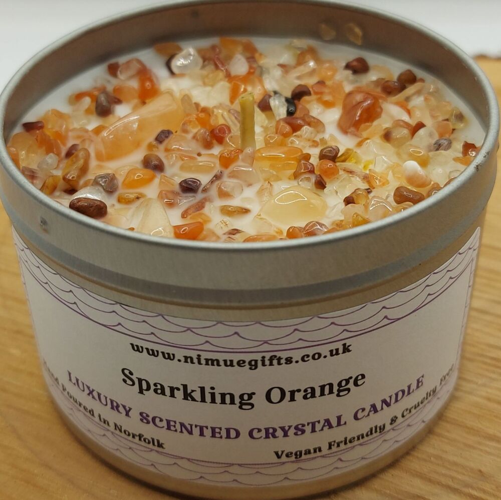 Sparkling Orange Scented Crystal Candle Topped with Carnelian