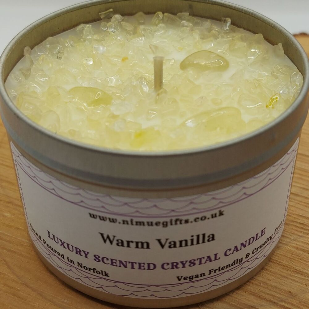Warm Vanilla Scented Crystal Candle Topped with Citrine