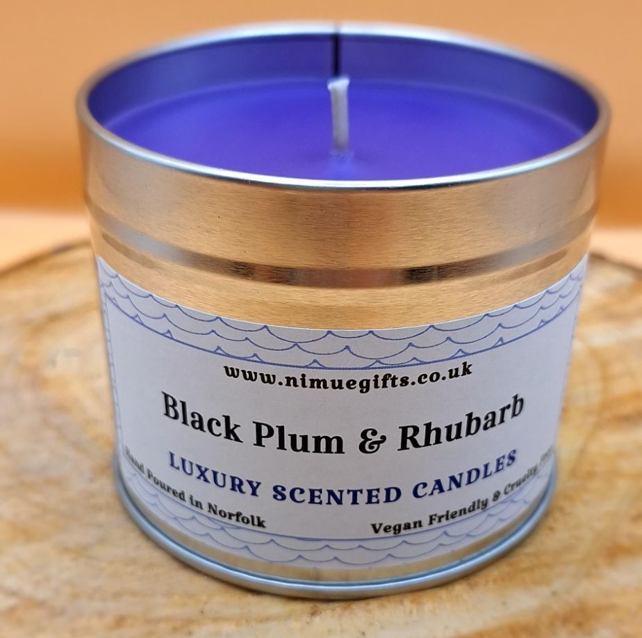 Black Plum & Rhubarb Scented Candle In A Tin