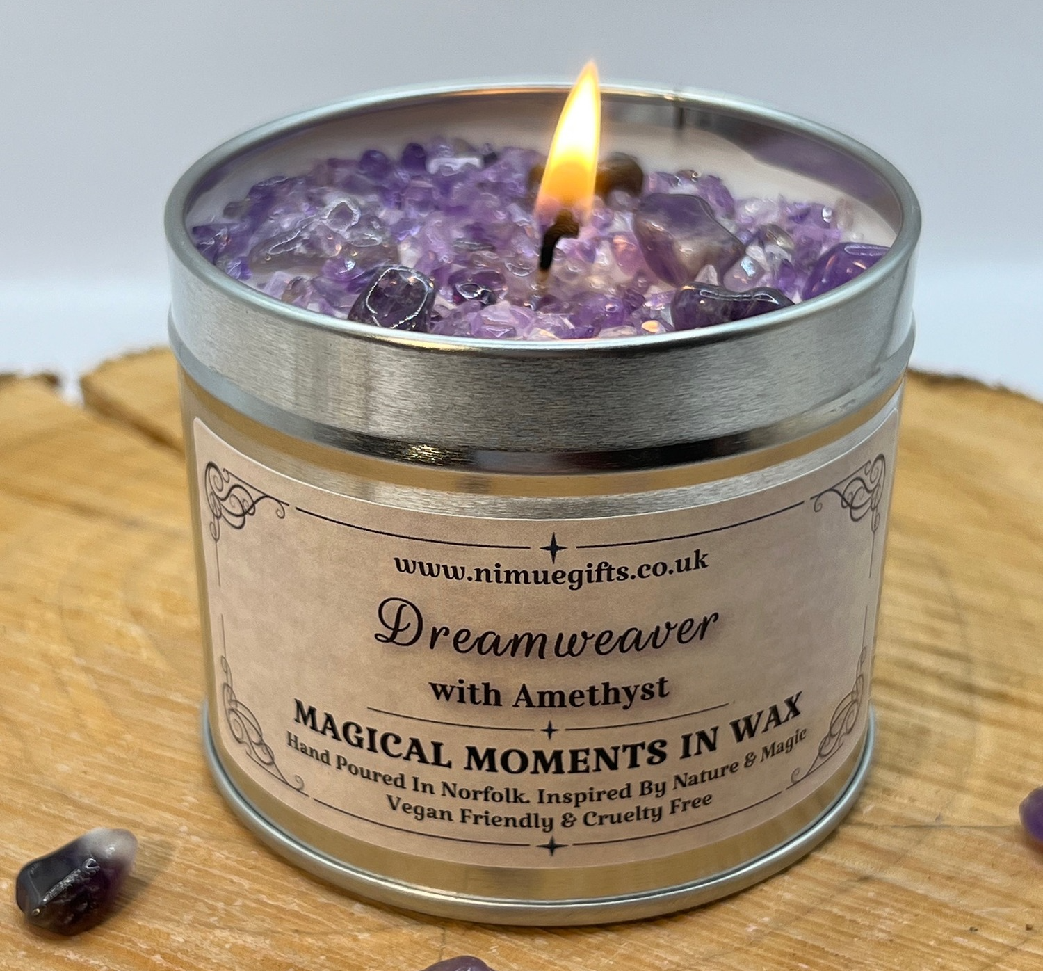 Dreamweaver Lavender Essential Oil Crystal Candle with Amethyst