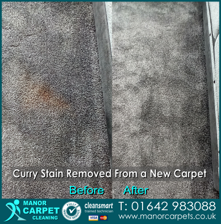 Curry Stain Removed from a new carpet 21st April 2021 Extreme Carpet Clean Middlesbrough