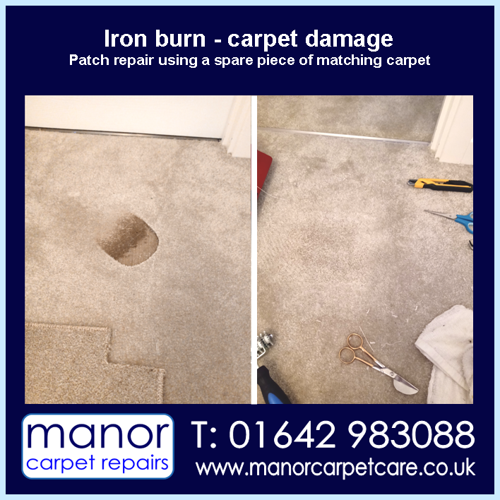 Carpet repair from an iron in Ingleby Barwick. Manor Carpet Repairs