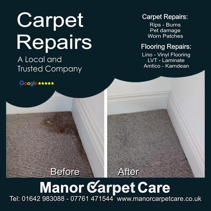 Water damage carpet patch repair in Yarm, North Yorkshire