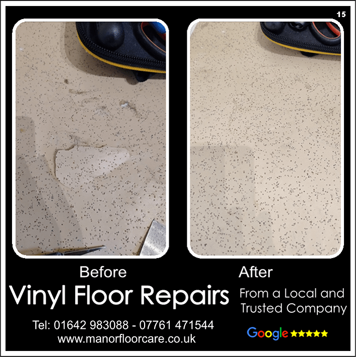 Safety flooring ripped when moving cooker. All repaired in Hartlepool