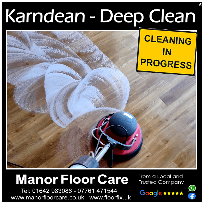Karndean deep clean in progress. A PH nutral cleaner is used to prevent floor damage.