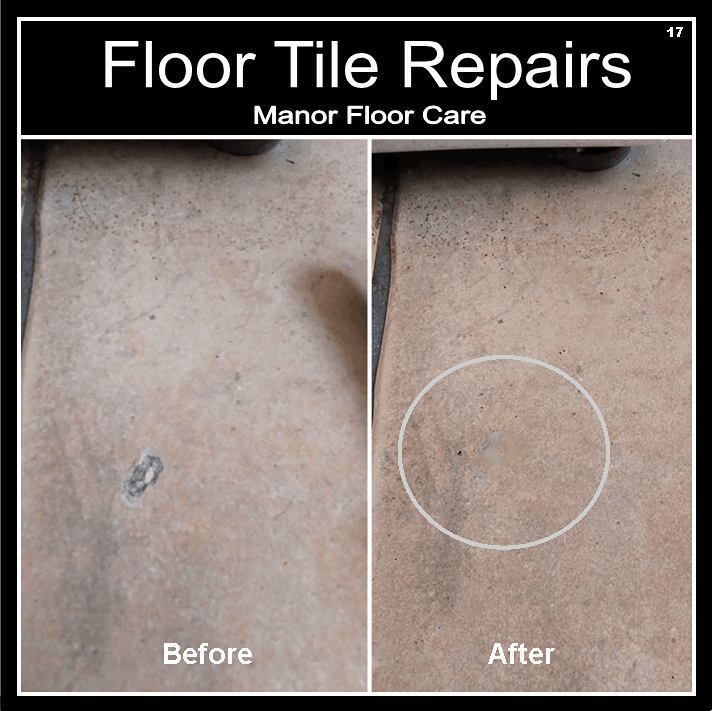 Ceramic floor tile damage repaired and recoloured in Stokesley, North Yorkshire