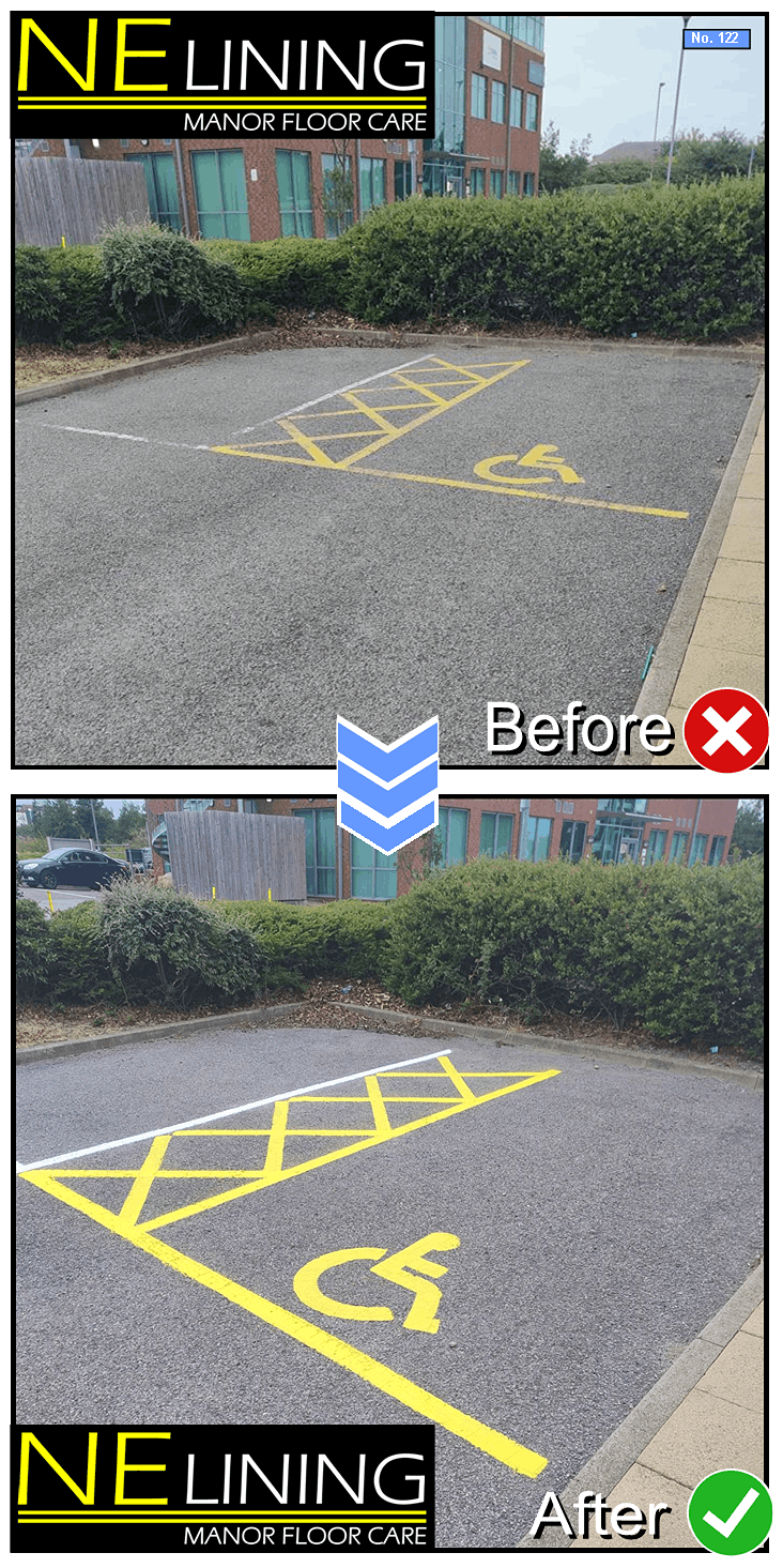 Disabled bays repainted in a busy office complex in Darlington