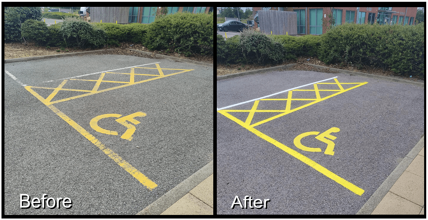 Car park line repainting including signs and symbols, across the North East