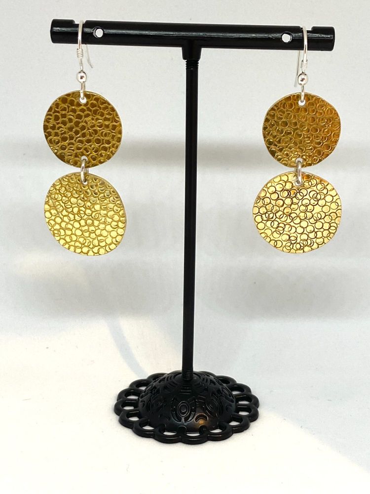 Brass hanging round earrings