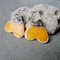 Yellow dangle hearts porcelain earrings