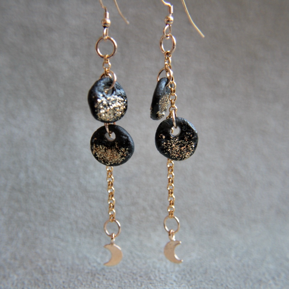 Two moons, celestial gold earrings