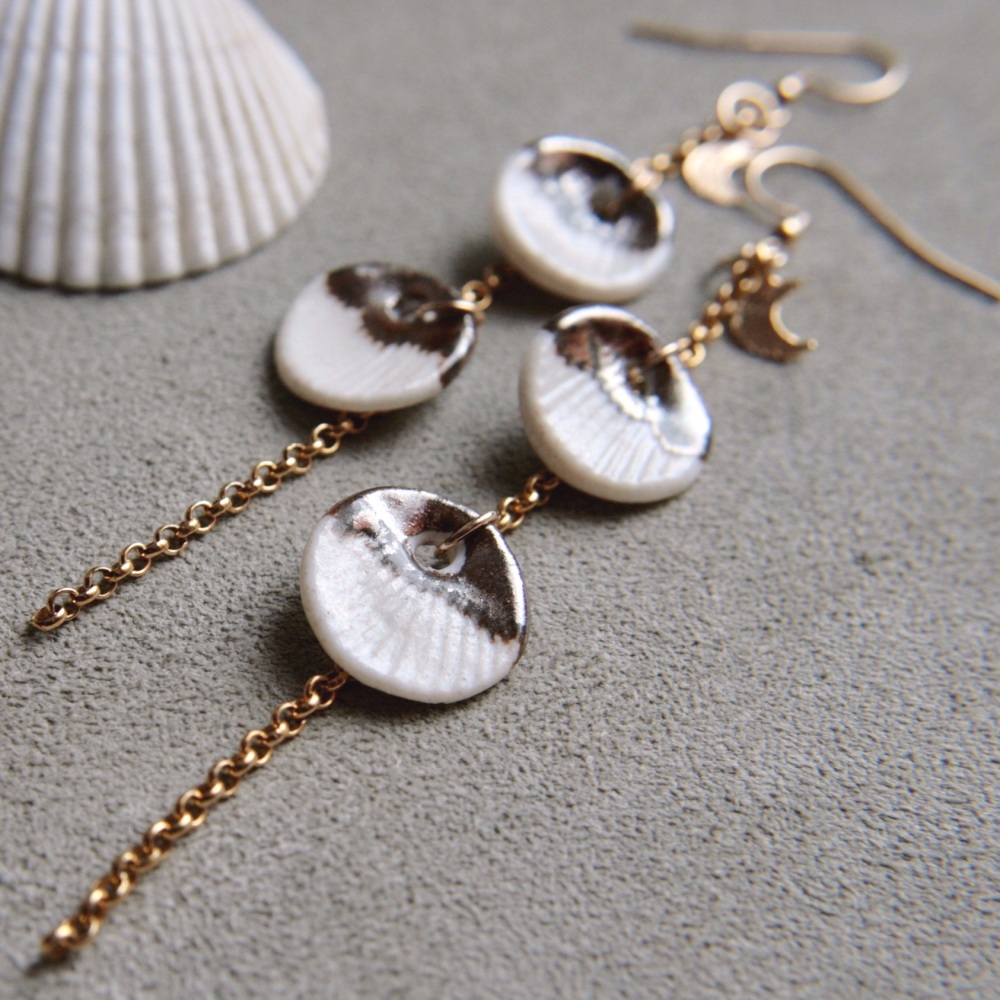 Dangle seashells - porcelain earrings