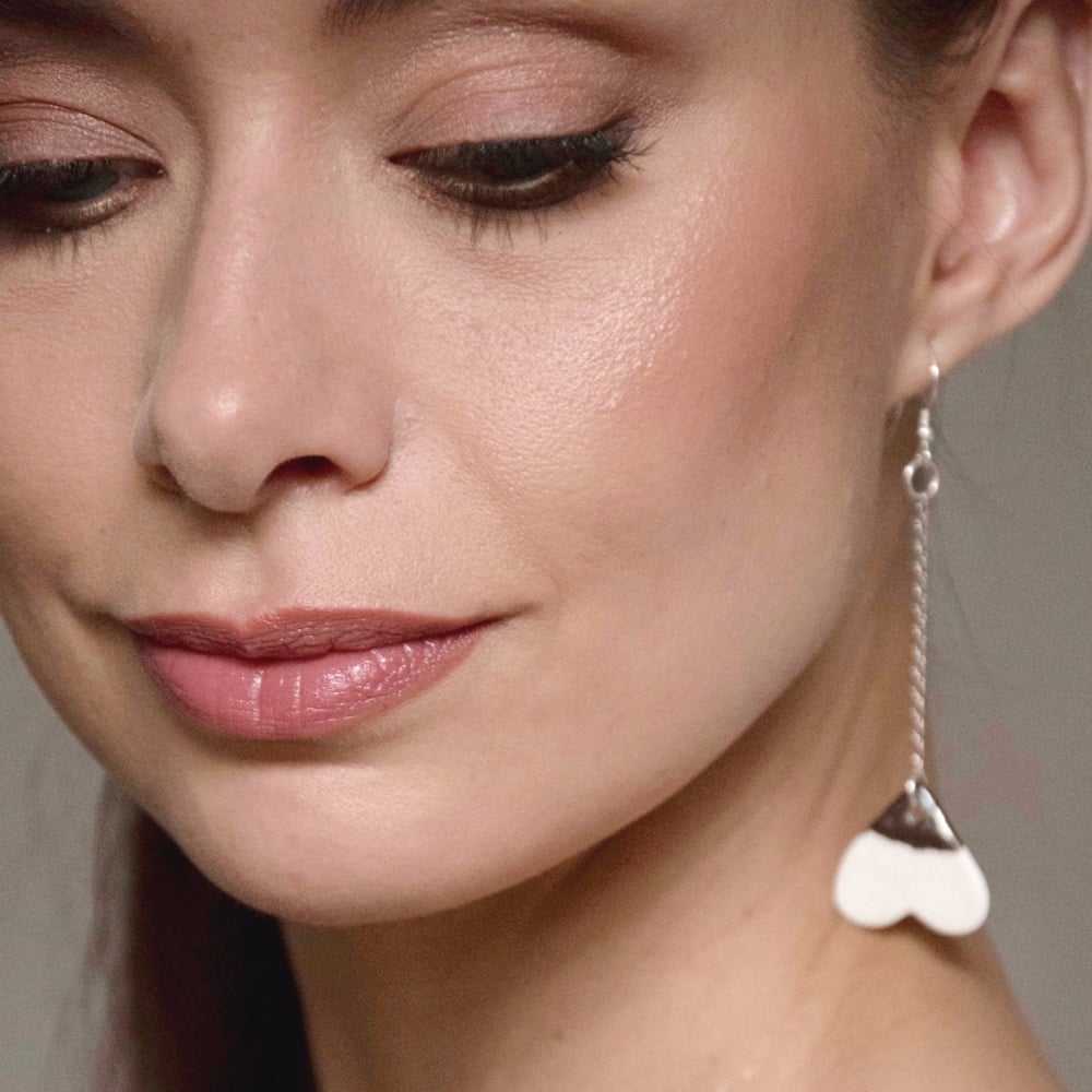 White hearts - porcelain earrings