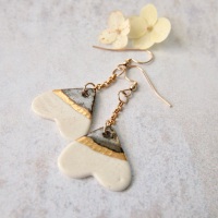 White hearts, 14k gold earrings