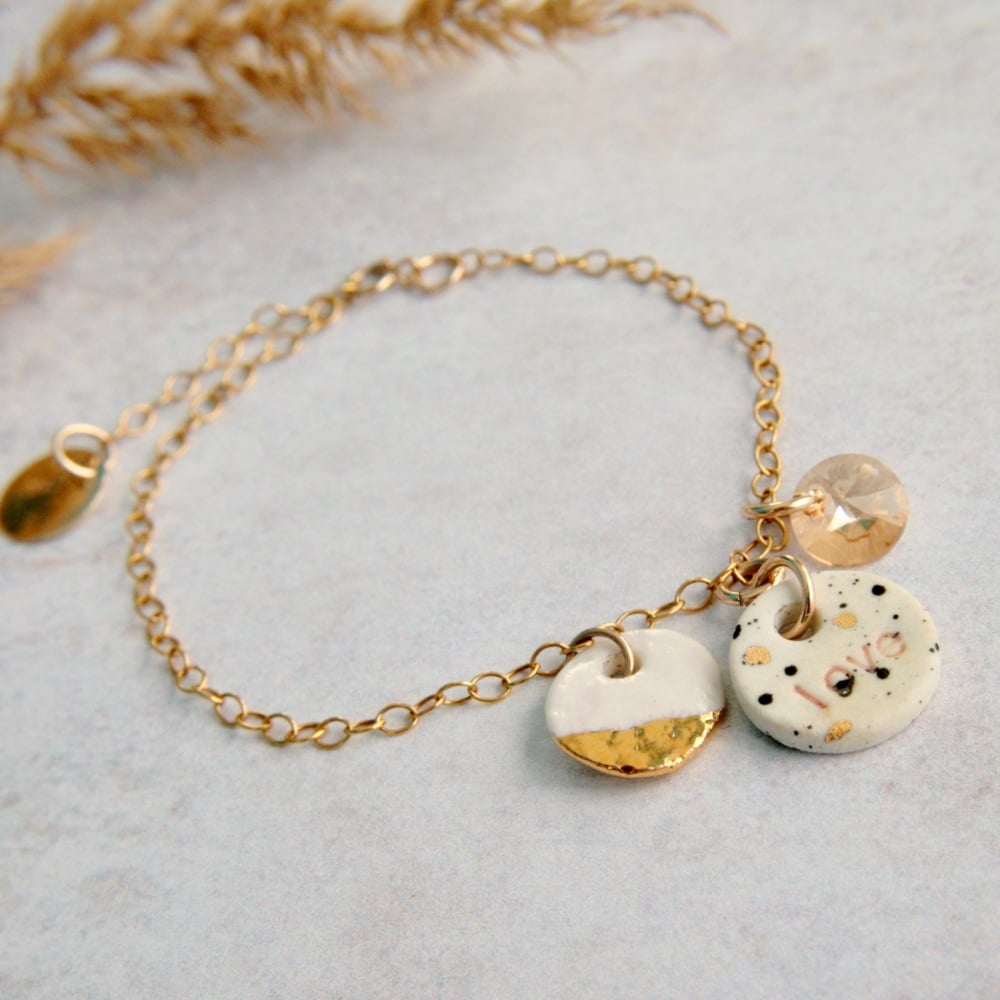 LOVE - bracelet with handmade porcelain charms