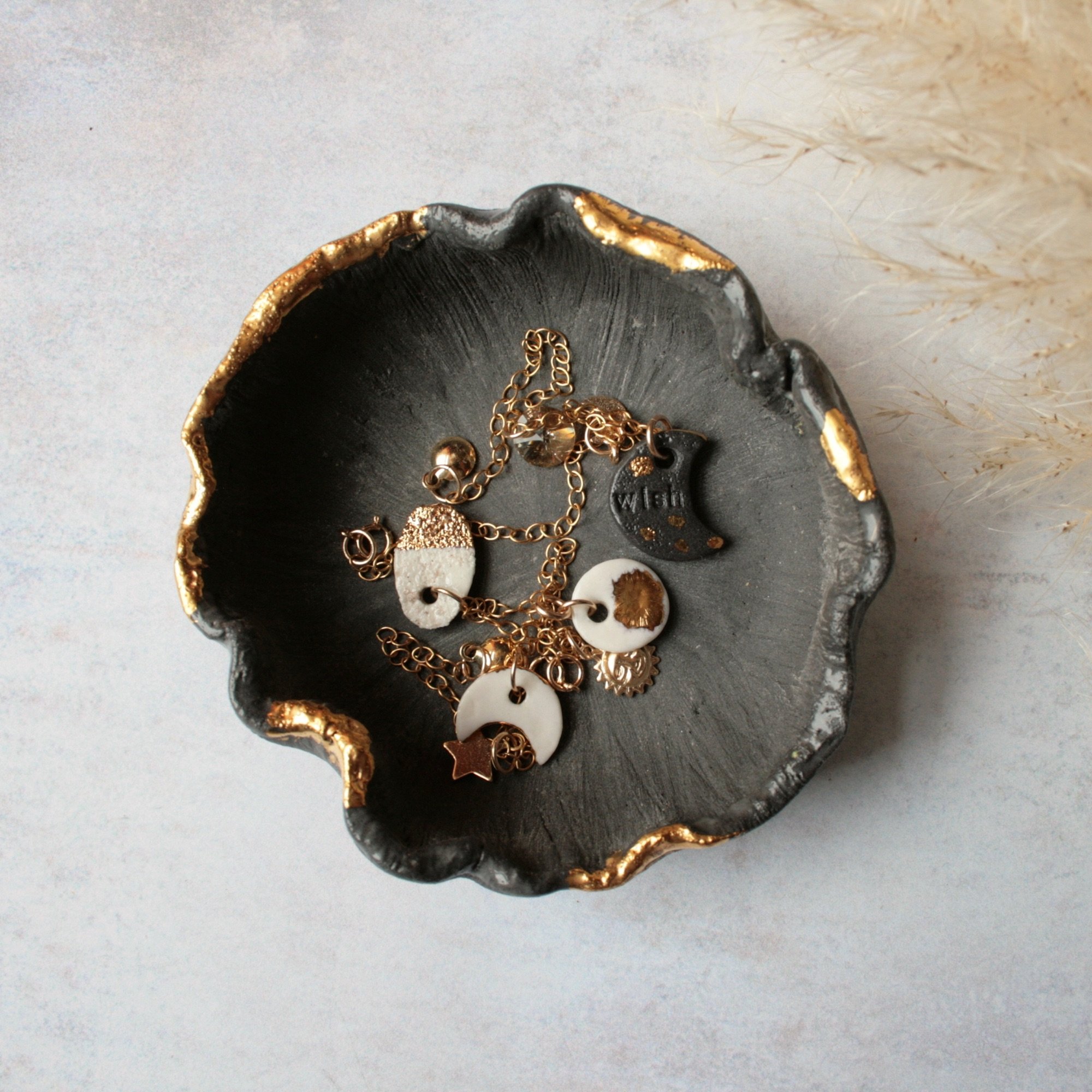 black ceramic dish for jewellery or candles 