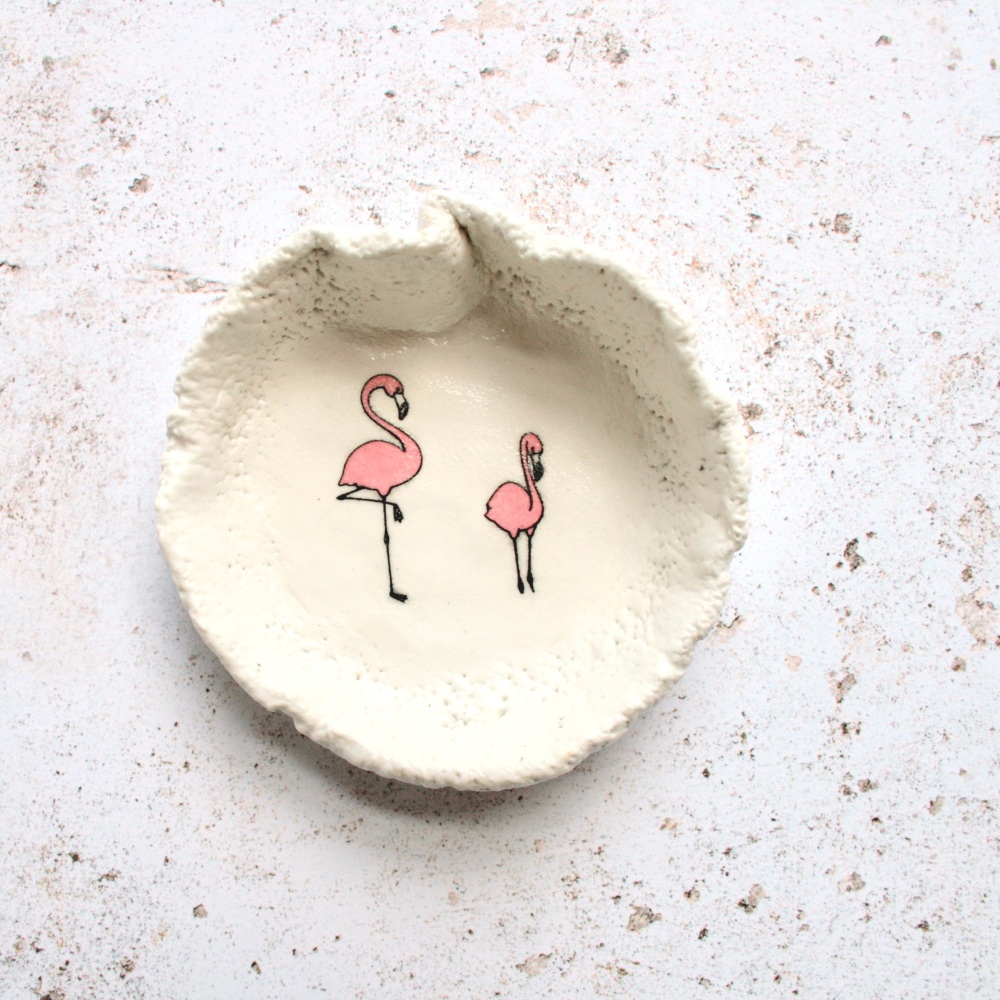 3 pink flamingos -  trinket dish, for your rings, earrings and delicate cha
