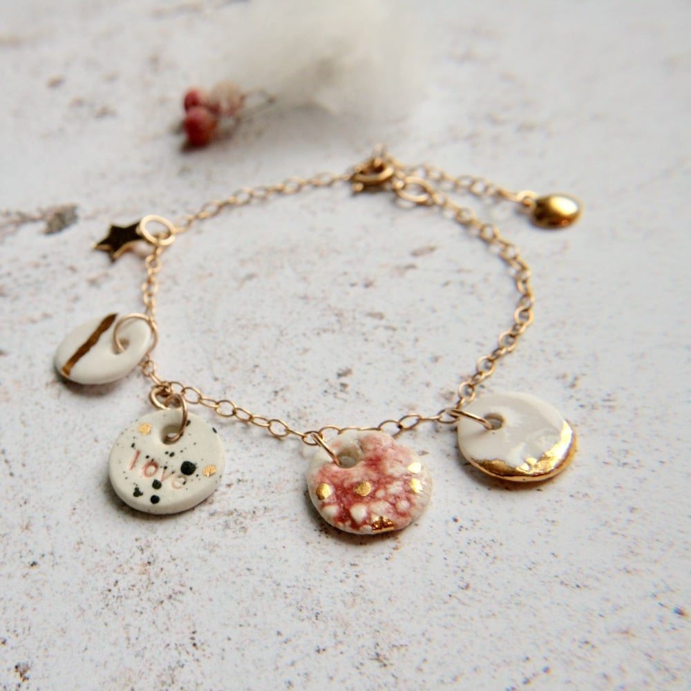 LOVE - bracelet with handmade porcelain charms