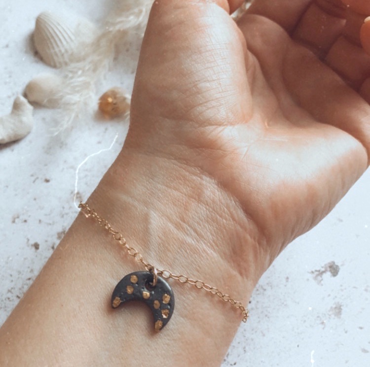 14k gold bracelet with moon charm, decorella jewellery