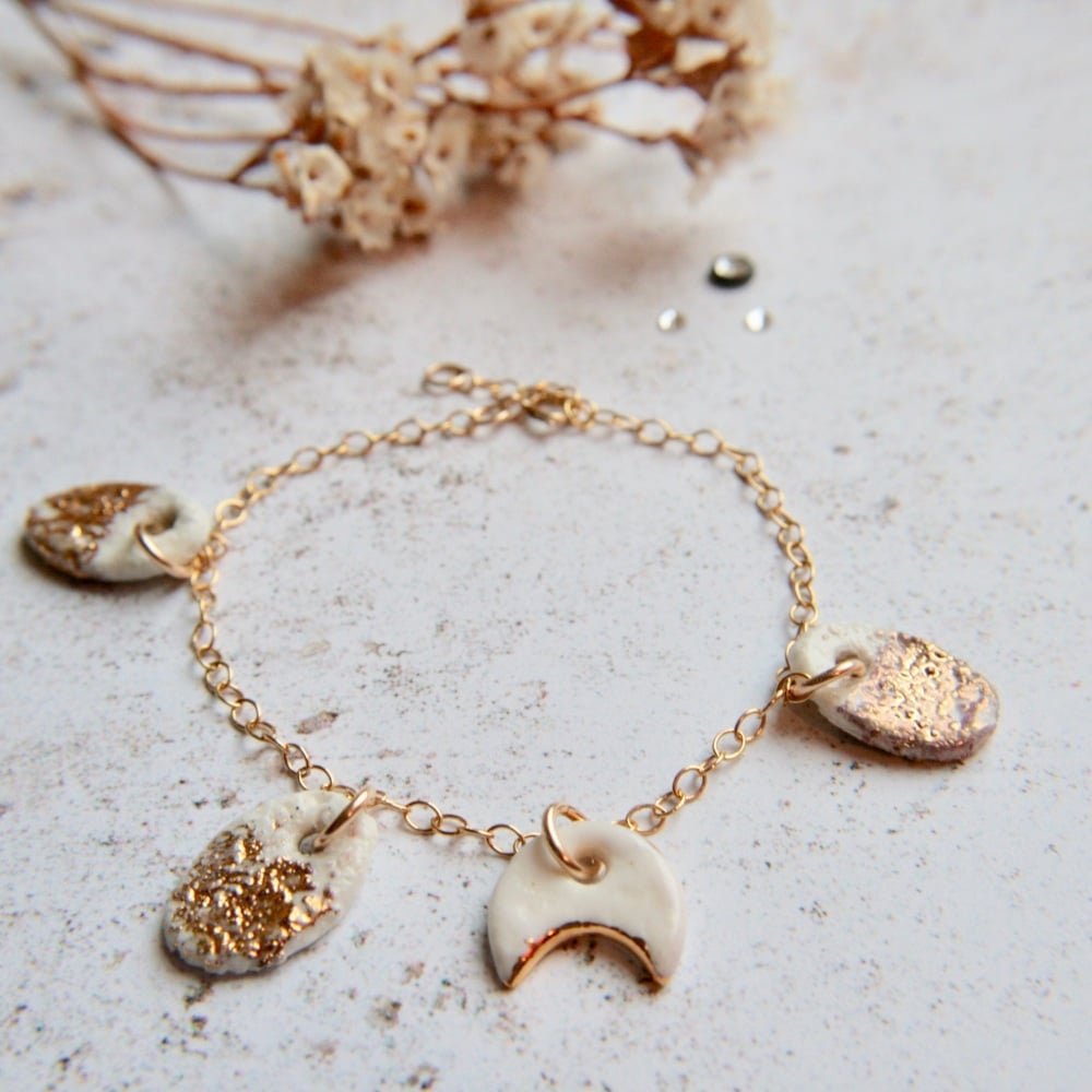 14k gold chain bracelet with moon charm