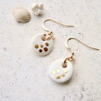 Round drop 14k gold dotted earrings