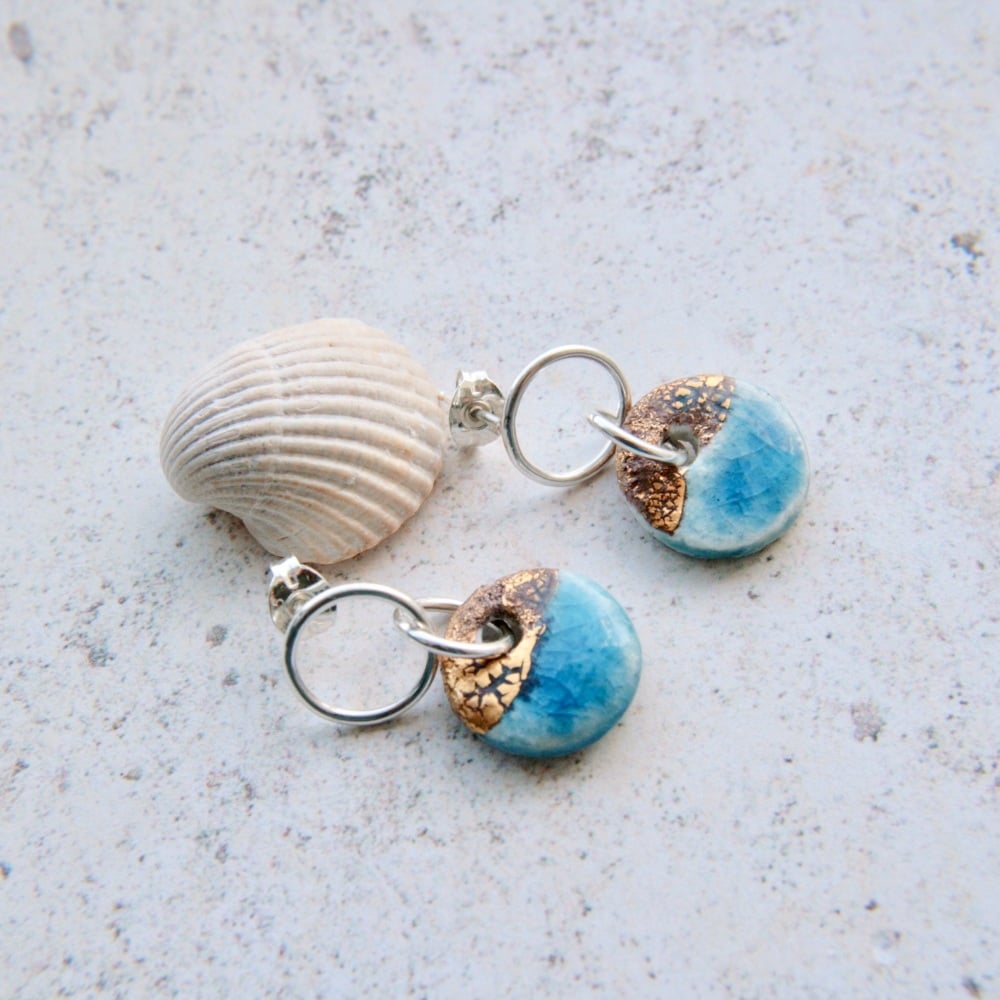 Small and cute porcelain and silver earrings 