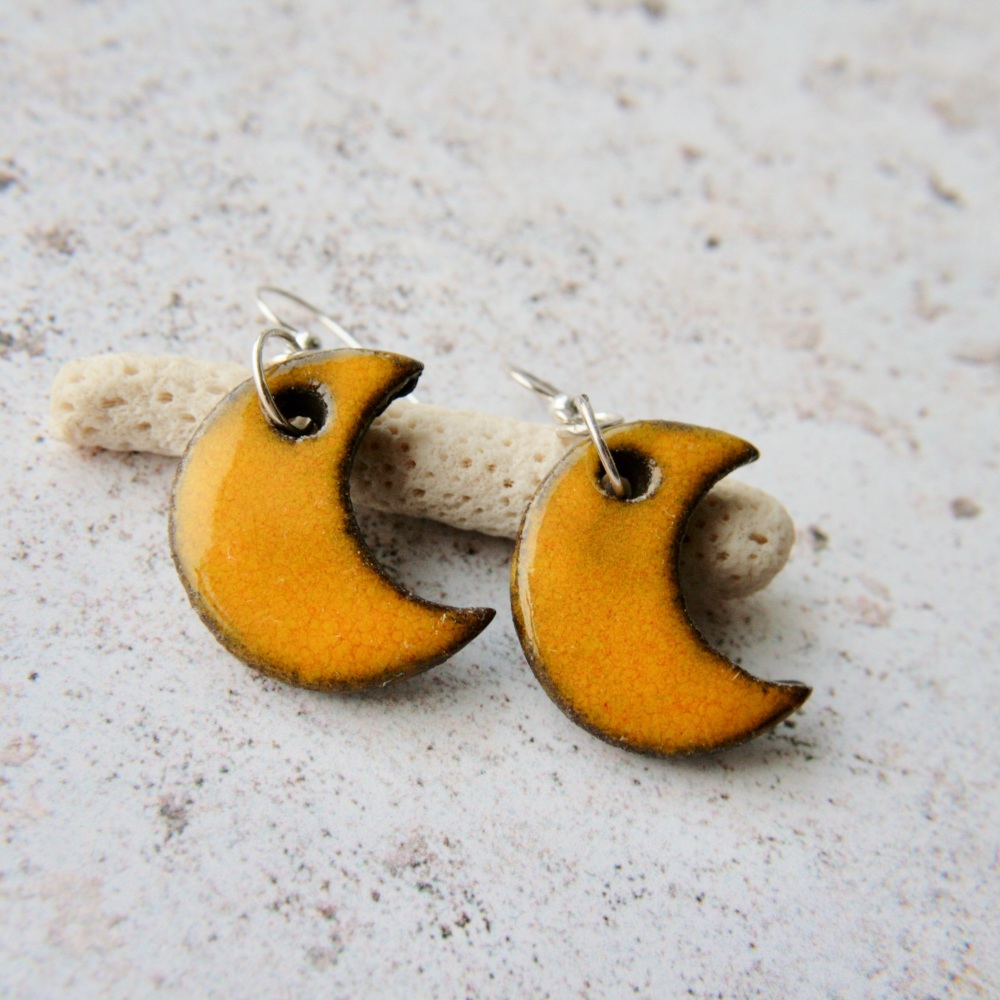 Porcelain earrings - two yellow moons