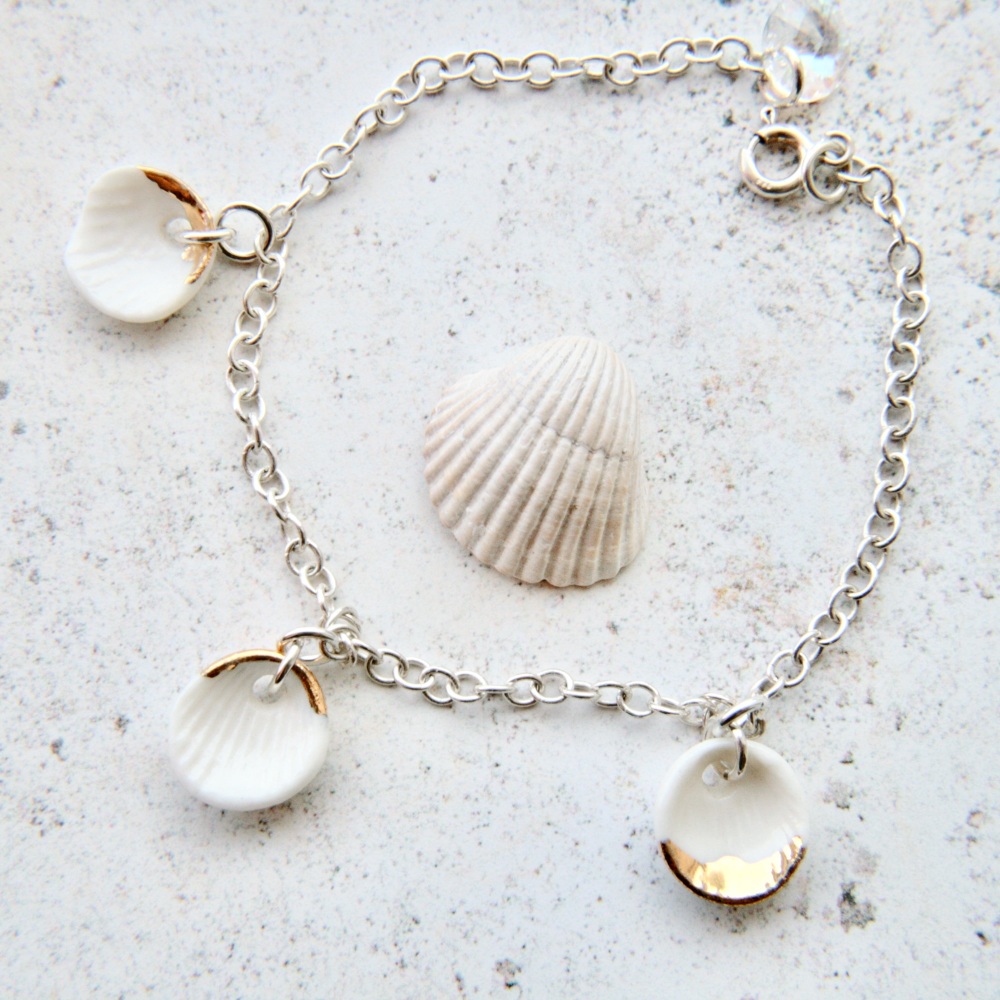 Sterling silver bracelet with porcelain charms -  perfect for the summer!