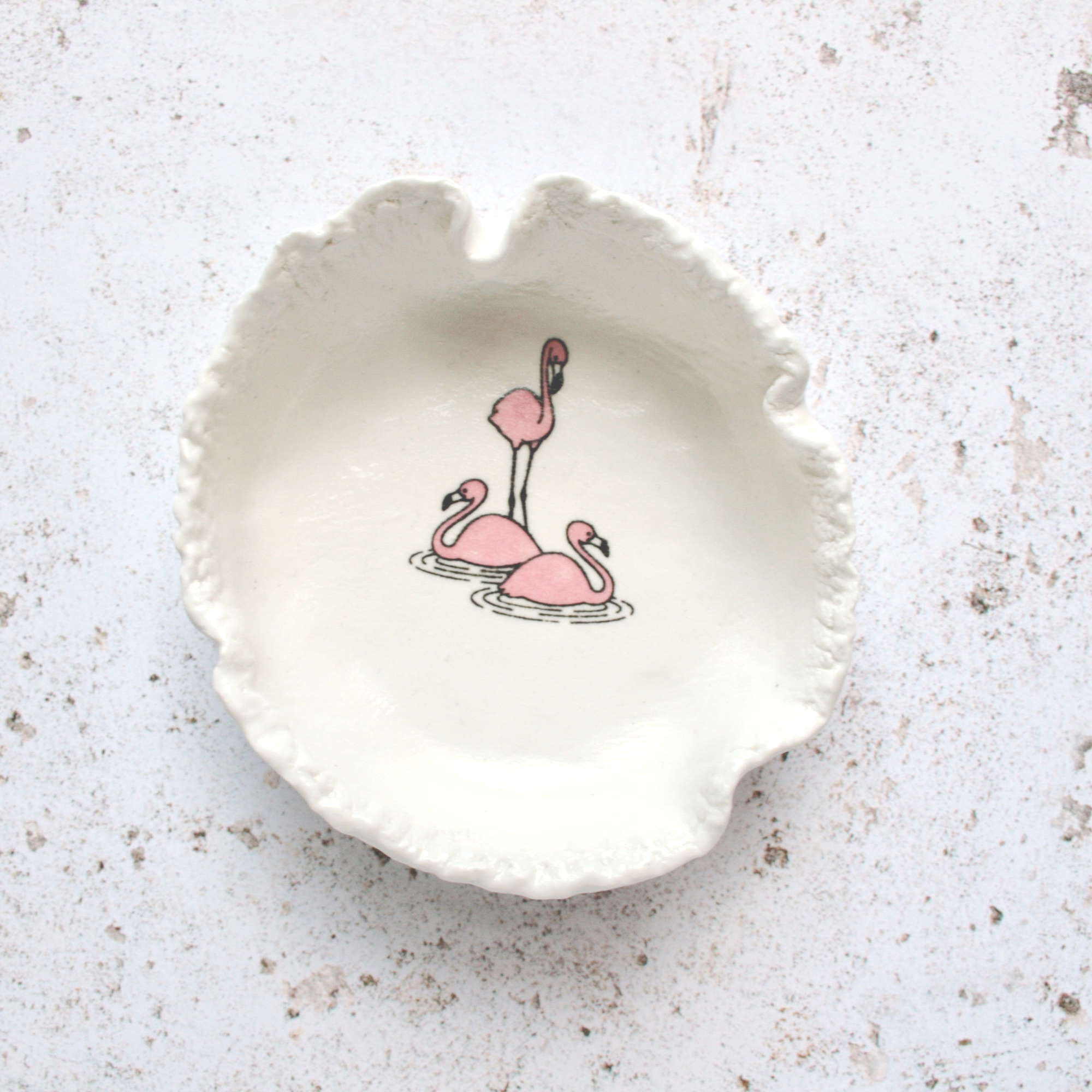 ceramic dish with flamingo design