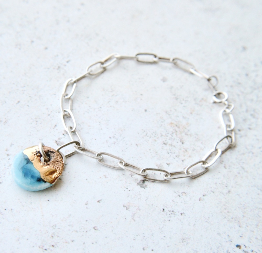 Sterling silver bracelet with gold charms -  perfect for the summer!