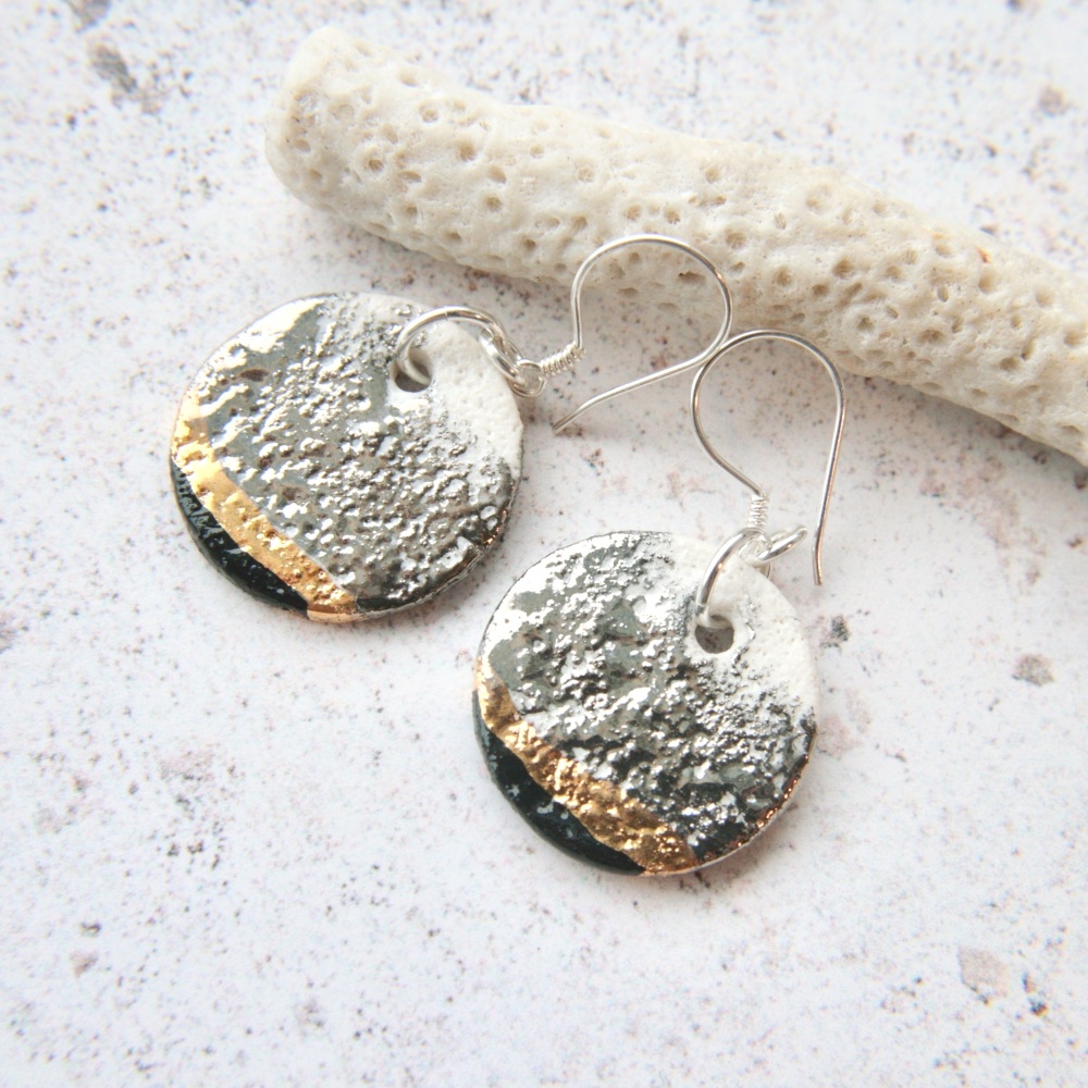 Porcelain earrings. Organic texture