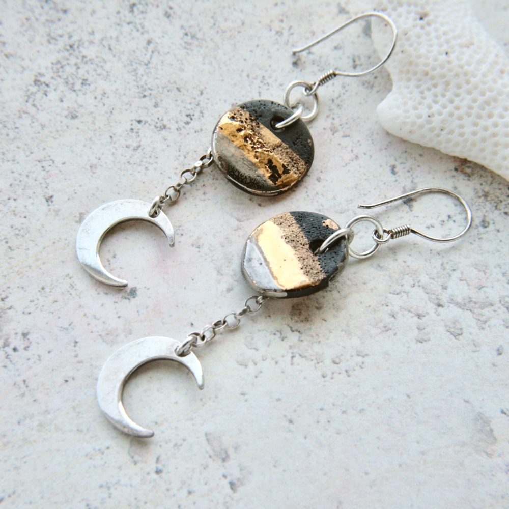 Moon earrings-  cute dangle porcelain earrings