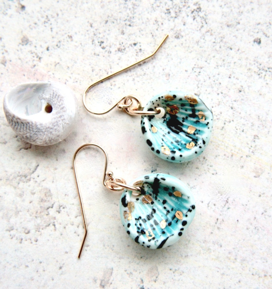 Porcelain  seashells -  dangle earrings