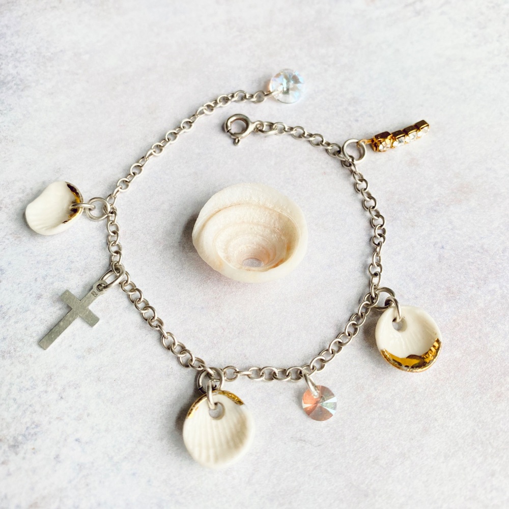 Sterling silver bracelet with porcelain charms - summer memories.