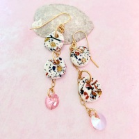 White and gold speckled discs -  dangle earrings