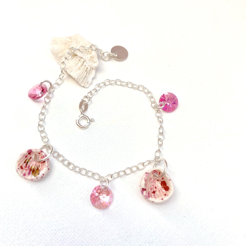 Sterling silver bracelet with porcelain charms - summer memories.