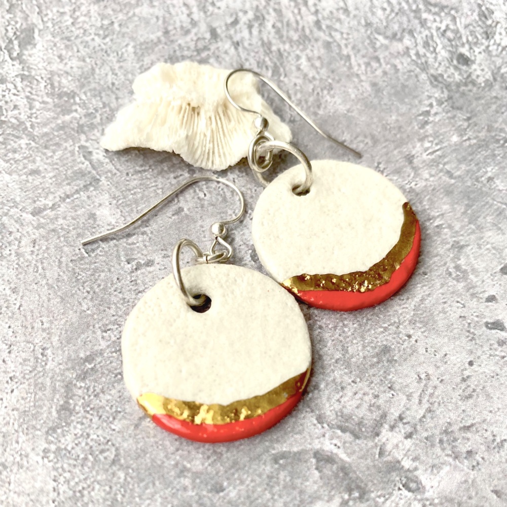 White  discs -  drop earrings