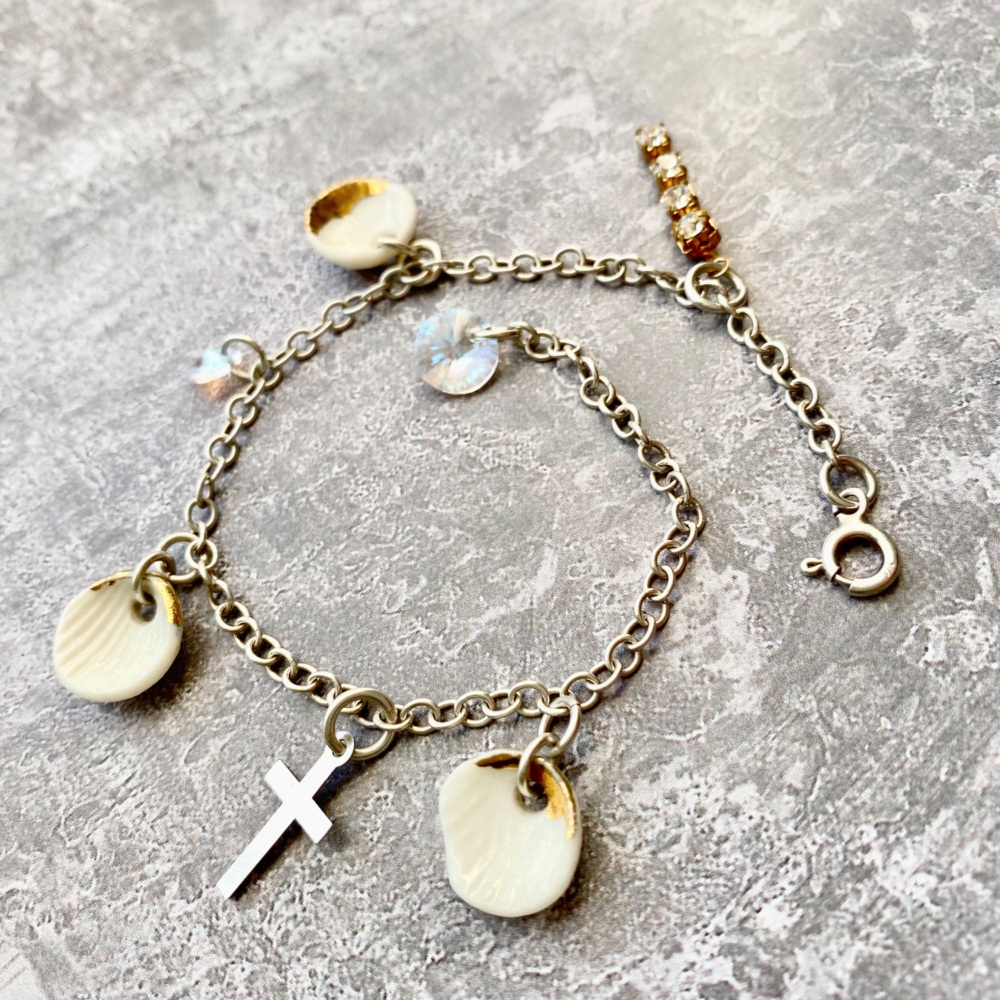 Sterling silver bracelet with porcelain charms - summer memories.