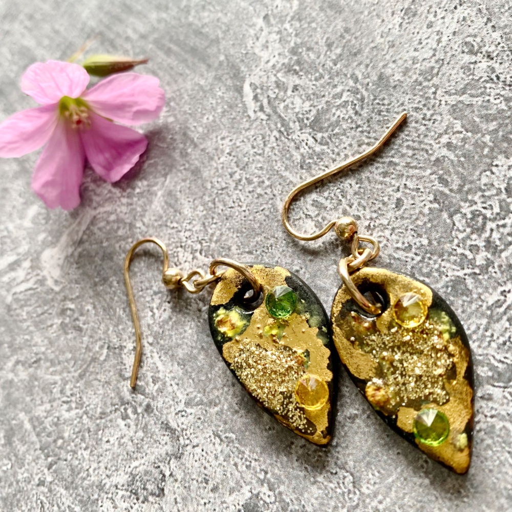 Sparkly gold porcelain earrings