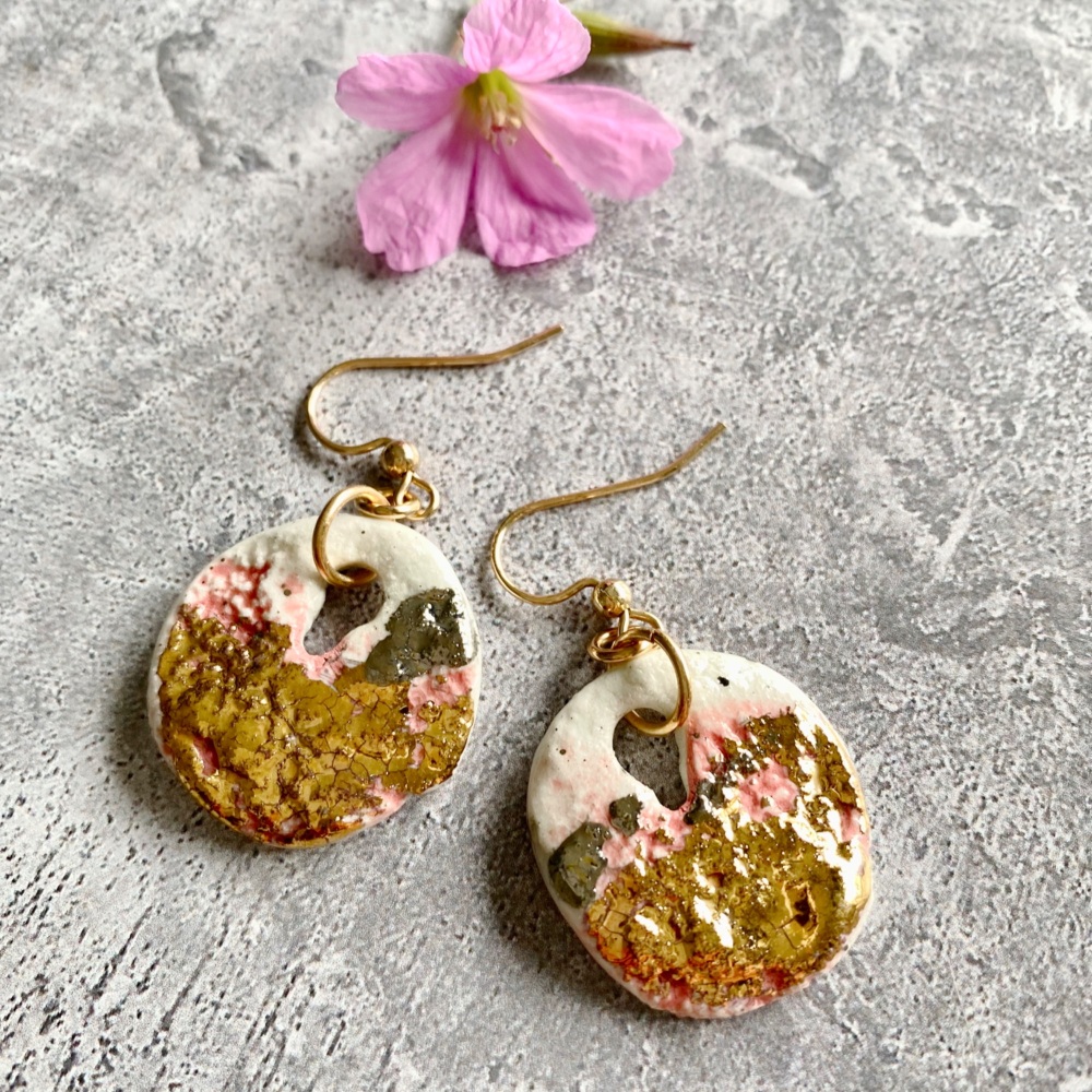Fine porcelain dangle earrings - organic texture