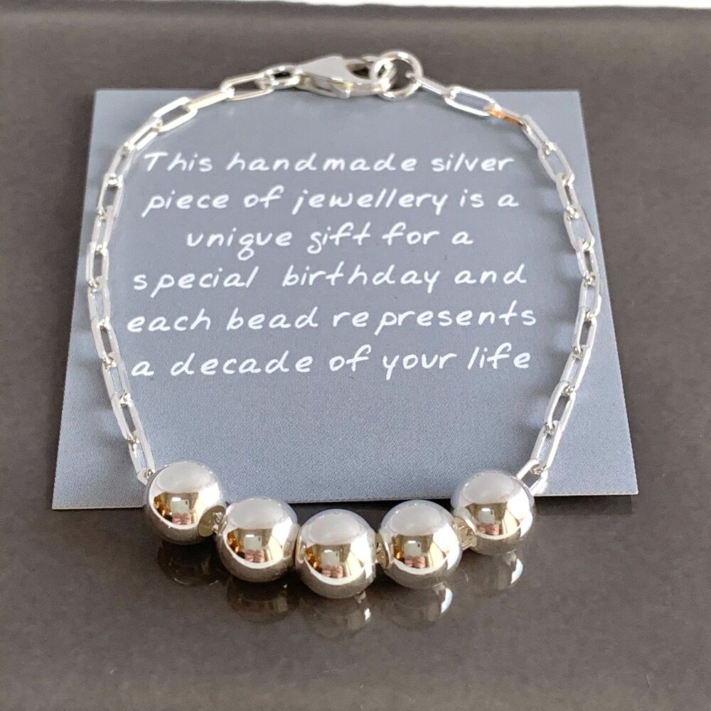 50th Birthday Handmade Sterling Silver Bracelet
